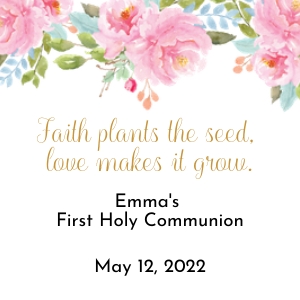 Faith Plants the Seed, Love Makes it Grow •  Editable Girl's First Communion Favor Tags • Pink Flowers, Gold, Succulent Tags • FCG002 design preview