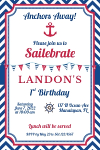 NTC - 4X6 - Sailebration: Nautical Birthday Invitation • Anchors Away • Sailebrate • Nautical First Birthday Invitation • Red, White and Blue • NTC