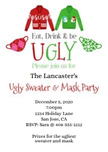 Ugly Sweater and mask invitation design preview