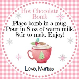 Hot chocolate bomb pink and white tag design preview
