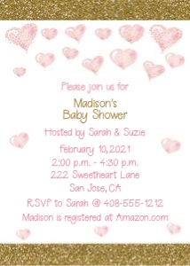 Pink and gold heart invitation 5x7 design preview