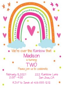 Boho rainbow pink and orange 5x7 invitation design preview