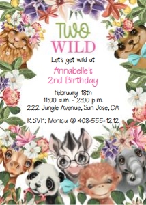 Two wild pink and green 5x7 invitation design preview
