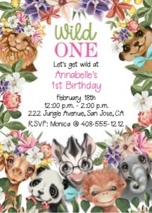 Wild one pink and green 5x7 invitation design preview
