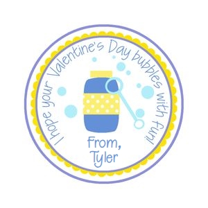 Blue and yellow bubble circle Valentine tag design preview