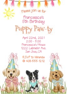 Puppy Pawty 5x7 Invitation: Puppy Pawty 5x7 Invitation