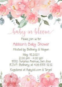 Baby in Bloom Pink Peonies 5x7 Invitation BBIB design preview