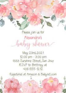 Pink Peonies Baby Shower 5x7 Invitation PIBS design preview