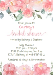 Pink Peonies Bridal Shower 5x7 Invitation PPBR design preview