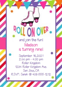 Roller Skating Rainbow 5x7 Invitation, RASB: Roller Skating Rainbow 5x7 Invitation, RASB