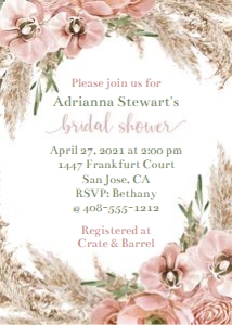 Pampas Grass Boho 5x7 Invitation, PABS design preview