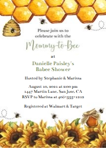 Bee baby shower 5x7 invitation beeb design preview