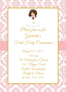 Pink damask Holy Communion 5x7 hoco design preview