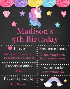 Unicorn chalkboard milestone sign 11x14 unhb design preview