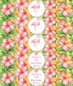 Tropical flamingo water bottle wrappers design preview