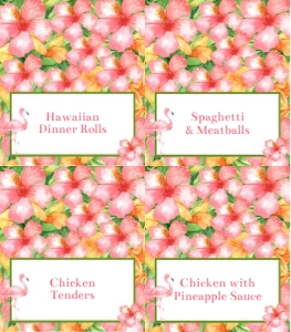 Tropical flamingo food and place card: Tropical flamingo food and place card