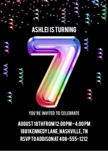 7th foil balloon 5x7 invitation: 7th foil balloon 5x7 invitation