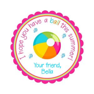 Pink beach ball favor tag design preview