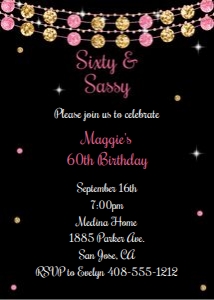 Pink and gold sixty and sassy 5x7 invitation design preview