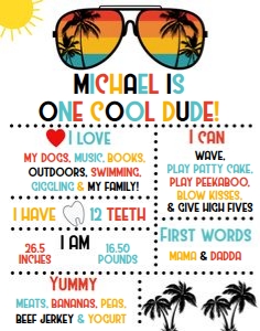 One cool dude 11x14 milestone sign design preview