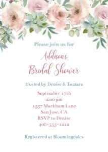 Rose and succulent floral 5x7 invitation design preview