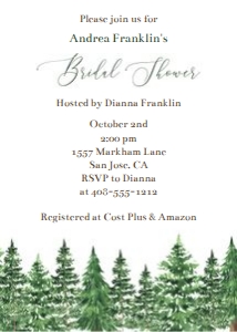 Pine forest 5x7 bridal shower invitation design preview