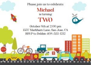 Transportation invitation 5x7 design preview