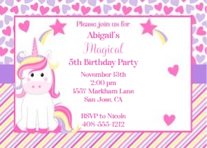 Unicorn 5x7 heart invitation design preview