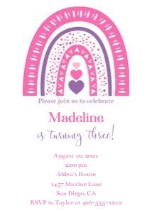 Rainbow pink and purple 5x7 invitation design preview