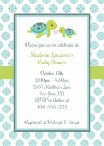 Turtle baby shower 5x7 invitation design preview