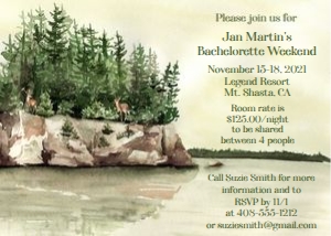 Forest Bachelorette weekend 5x7 invitation design preview