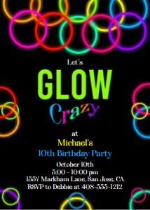 Glow crazy 5x7 invitation design preview
