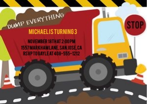 Construction dump truck 5x7 invitation design preview