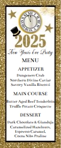 New Years Eve 2025 menu: New Years Eve 2023 menu