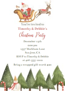 Santa Sleigh Christmas Invitation 5x7 design preview