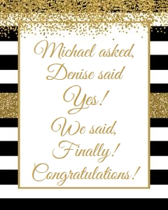 Engagement sign black white and gold 8x10 design preview