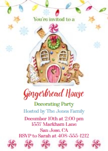 Gingerbread House Decorating Party Invitation 5x7 design preview