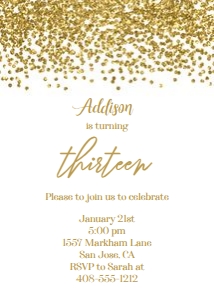 Gold glitter 13th birthday invitation design preview