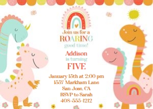 Girl Dinosaur 5x7 Invitation: Girl Dinosaur 5x7 Invitation