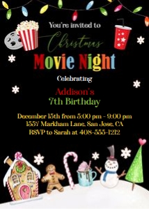 Christmas Movie Night 5x7 Invitation: Christmas Movie Night 5x7 Invitation