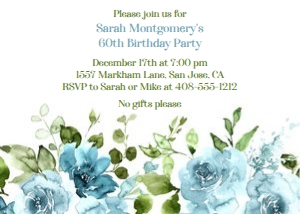 Blue and Green Floral Birthday 5x7 Invitation design preview