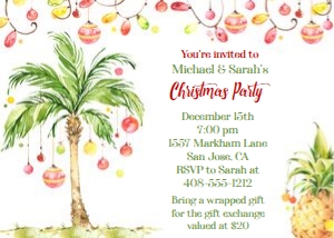 Tropical Christmas Party 5x7 Invitation design preview