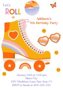 Retro Skating Party 5x7 Invitation: Retro Skating Party 5x7 Invitation