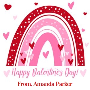 Red pink and white rainbow heart Valentine 3x3 tag design preview