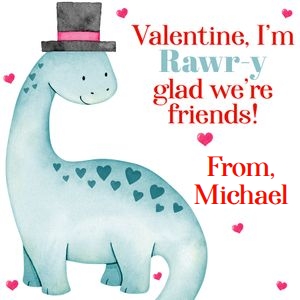 Dinosaur rawr-y Valentine tag 3x3 design preview