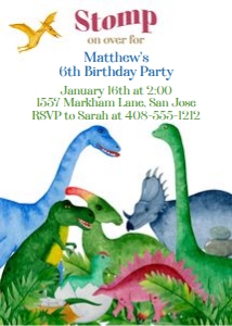 Dinosaur watercolor 5x7 invitation design preview