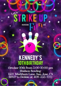 Glow bowling 5x7 invitation design preview
