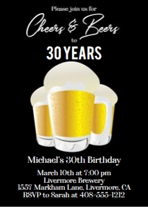 Cheers and beers to 30 years 5x7 invitation design preview