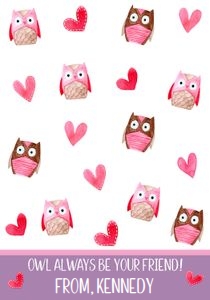 Owl Valentine cookie card 3.5x5 design preview