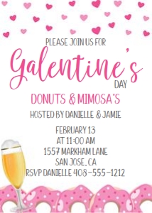 Galentines donuts and mimosas 5x7 invitation design preview